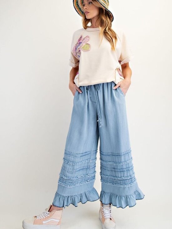 EASEL Pants - EASEL SELF FRAY WASHED CHAMBRAY PANTS 100% TENCEL